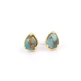 Small Pear Copper Amazonite Stud Earrings, 8x11mm Gemstone Stud Earrings, 925 Silver 18k Gold Plated Earring, Bridal Earring, Gift For Her